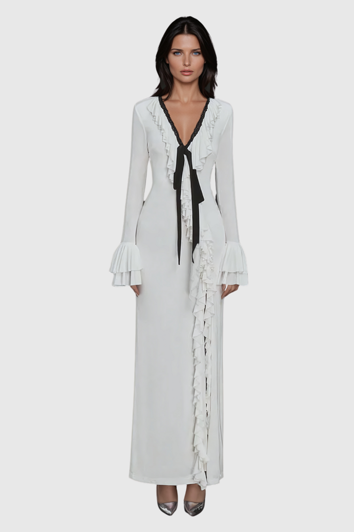 Aesara Ruffle Lace Up Maxi Dress - Celestia Couture