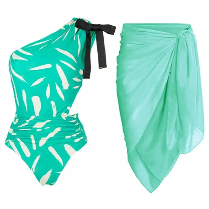 "Ocean Serenity" Fashion Printed Shoulder Strap Bikini Set - Chic Slim Fit, Backless, Push-Up Swimsuit for Beach and Pool - Celestial Couture