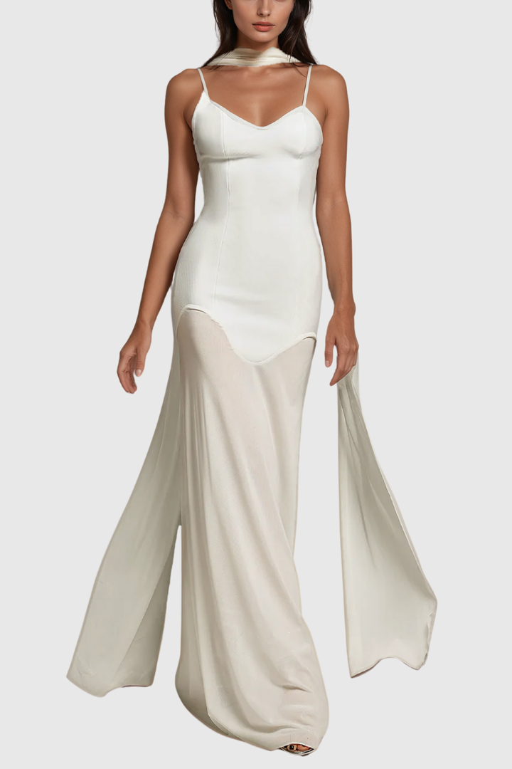 Afzal Halter Neck Mesh Bandage Maxi Dress - Celestia Couture