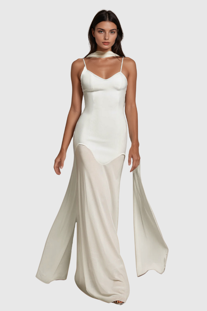 Afzal Halter Neck Mesh Bandage Maxi Dress - Celestia Couture