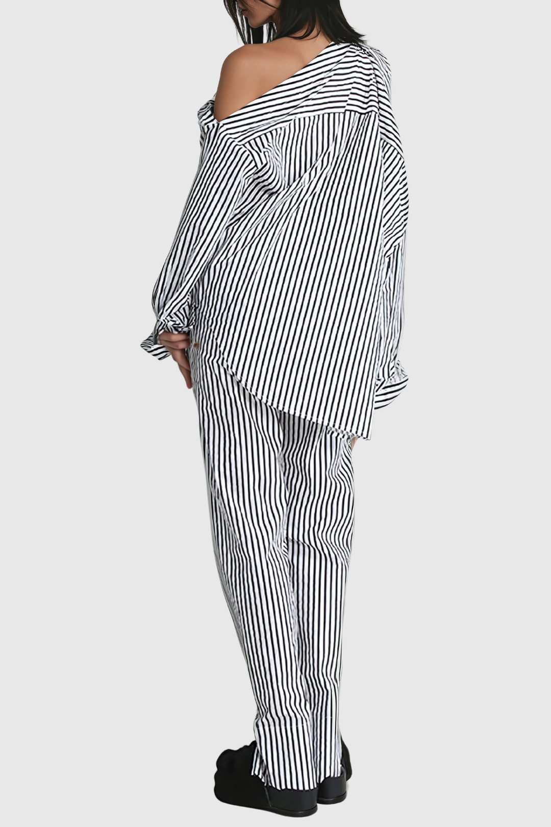 Agostino Single Shoulder Cutout Stripe Pants Set - Celestia Couture