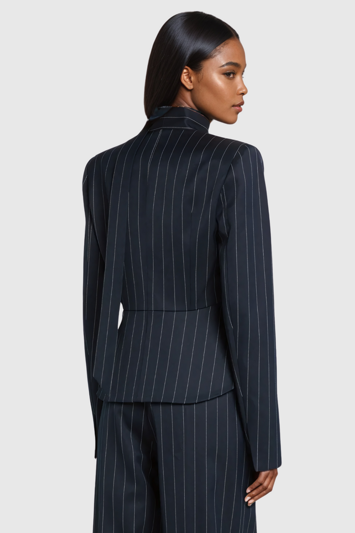 Ahuva Plunge Lace Up Stripe Blazer - Celestia Couture