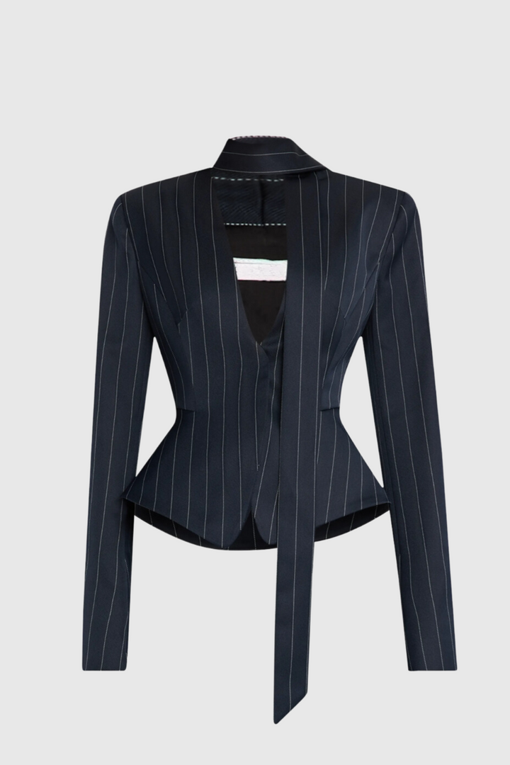 Ahuva Plunge Lace Up Stripe Blazer - Celestia Couture