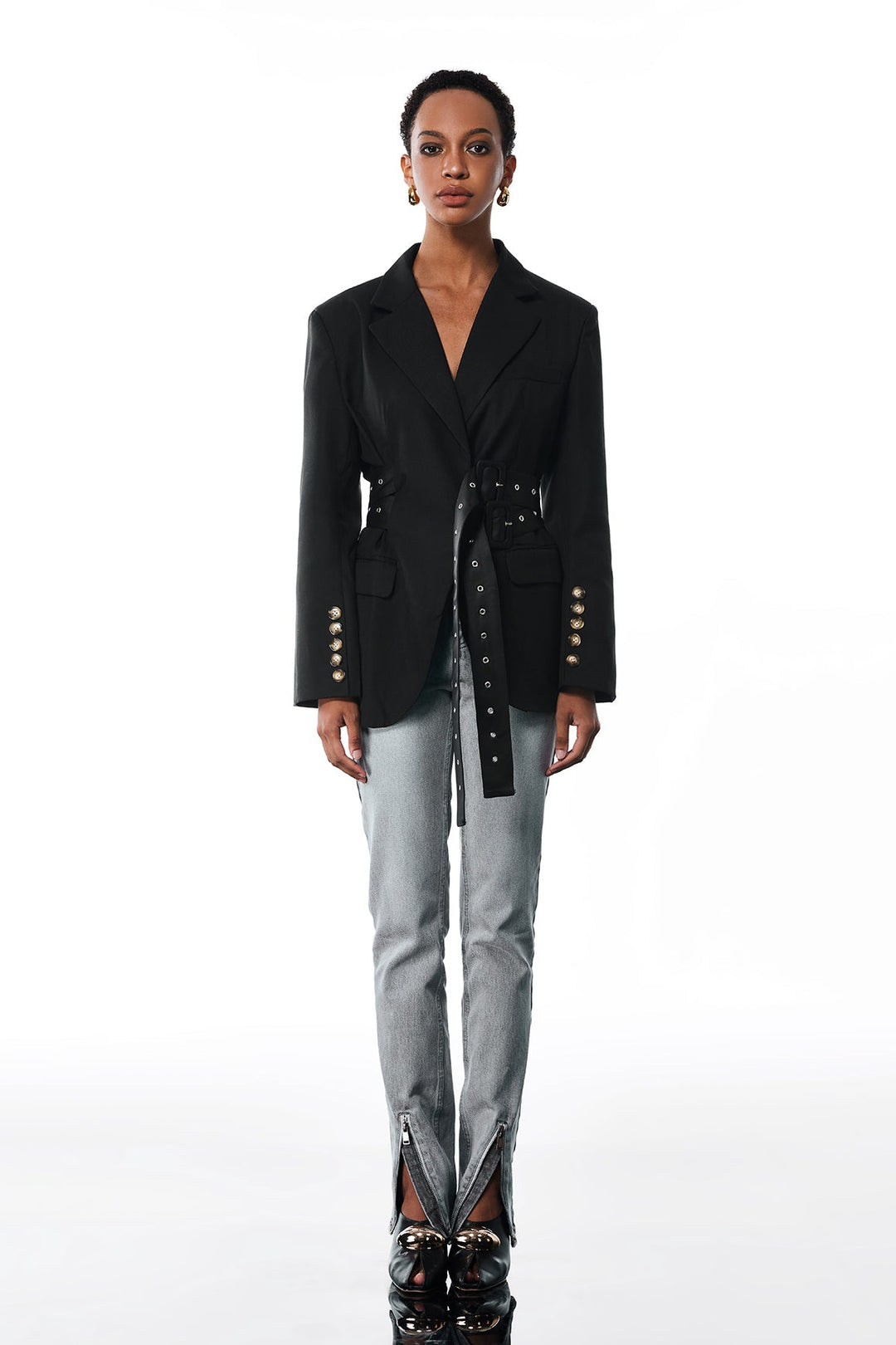 Aibhne Buckle Lapel Blazer In Black - Celestia Couture