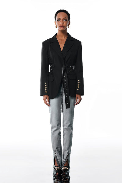 Aibhne Buckle Lapel Blazer In Black