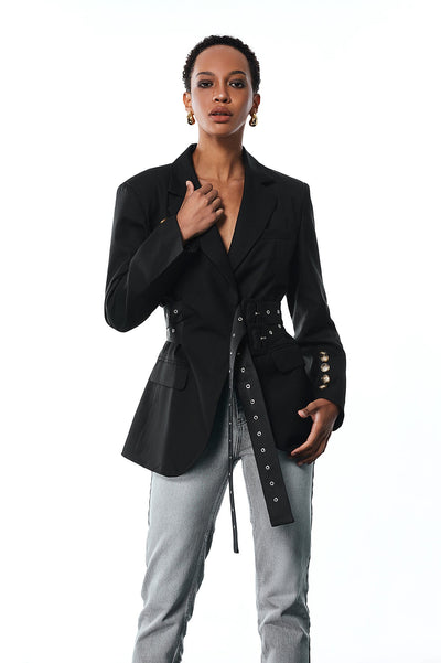 Aibhne Buckle Lapel Blazer In Black