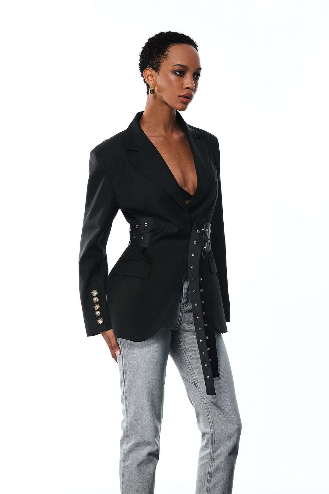 Aibhne Buckle Lapel Blazer In Black - Celestia Couture