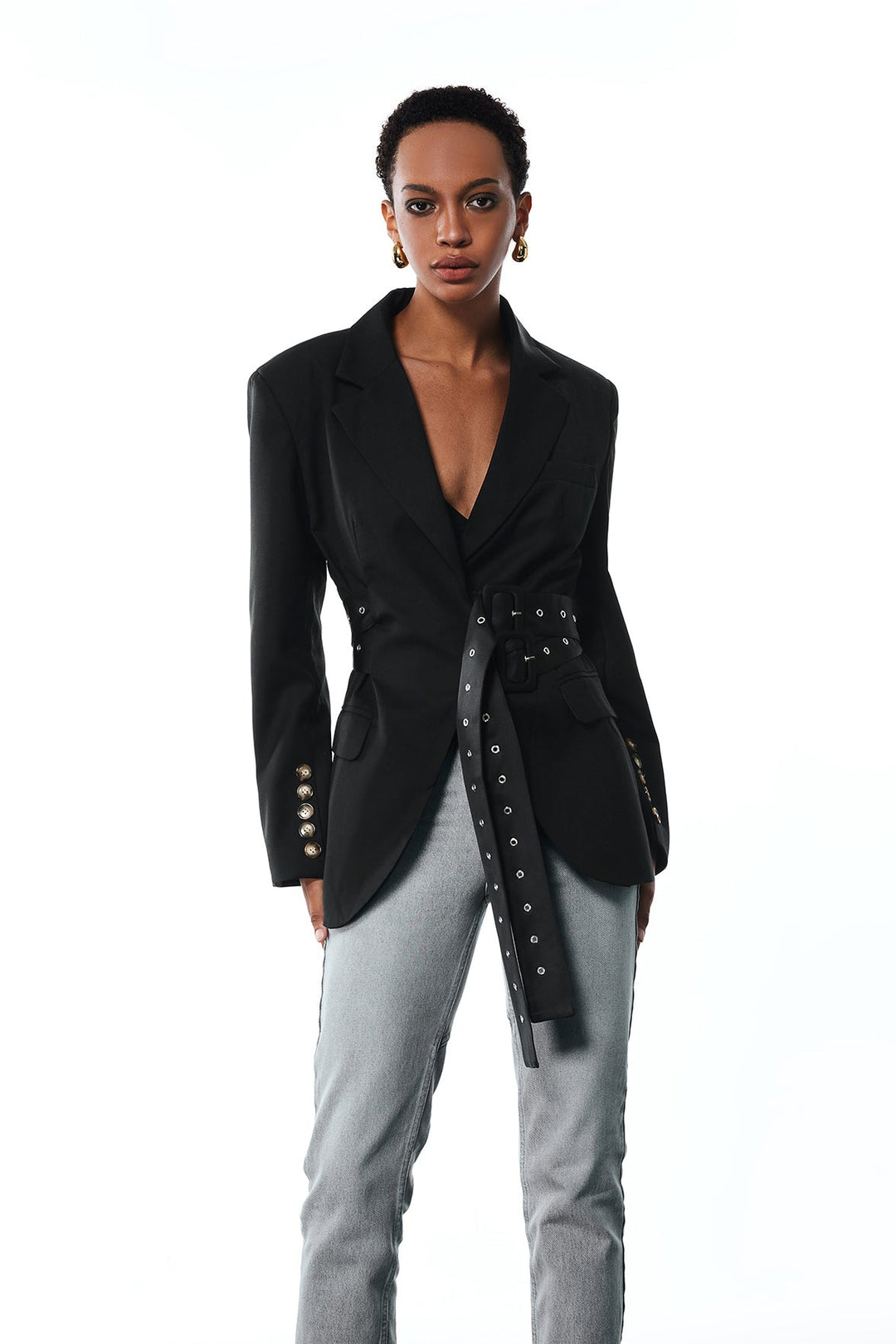 Aibhne Buckle Lapel Blazer In Black - Celestia Couture