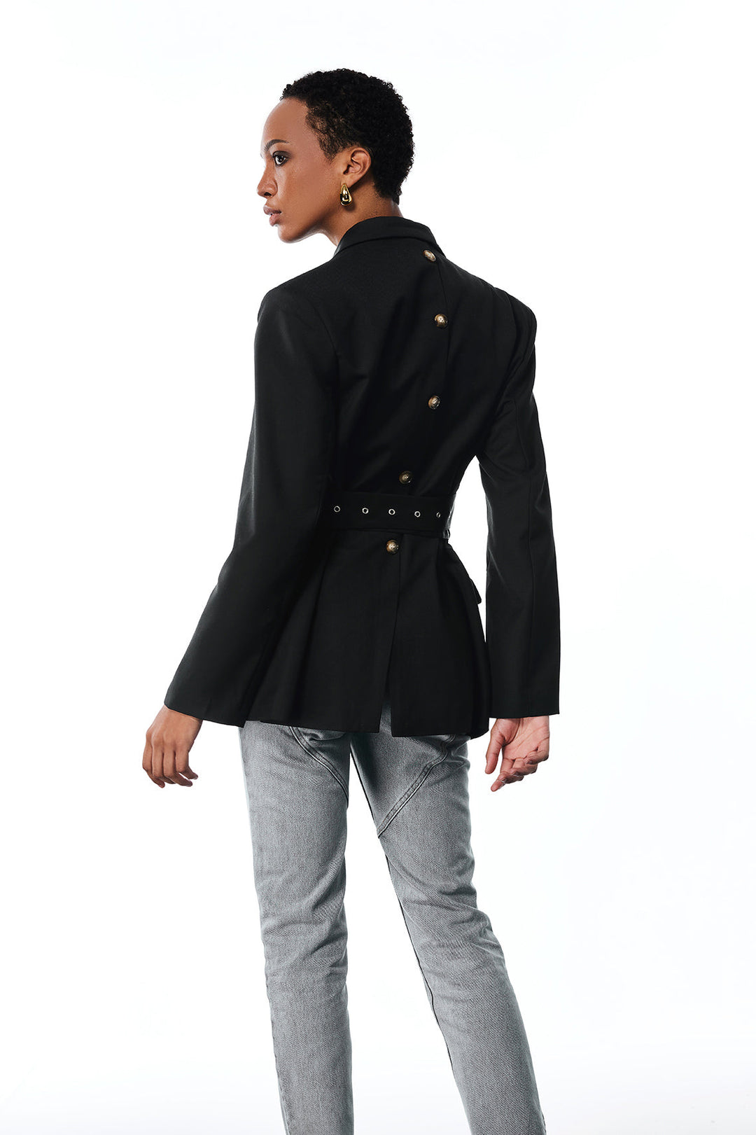 Aibhne Buckle Lapel Blazer In Black - Celestia Couture