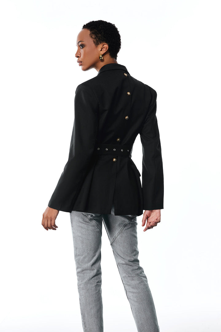 Aibhne Buckle Lapel Blazer In Black - Celestia Couture