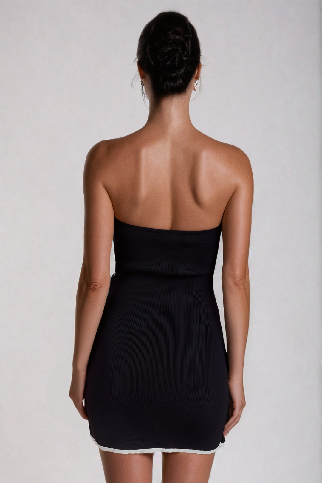 Ainsley Strapless Lace Up Knit Mini Dress In Black - Celestia Couture