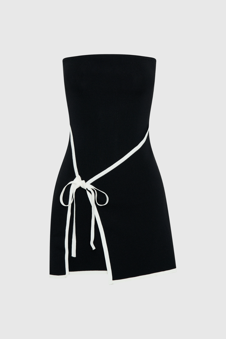 Ainsley Strapless Lace Up Knit Mini Dress In Black - Celestia Couture