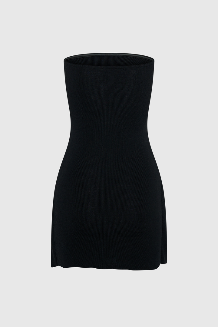Ainsley Strapless Lace Up Knit Mini Dress In Black - Celestia Couture
