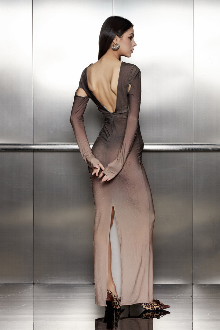 Akanji Hayley Rhinestone Bodycon Maxi Dress - Celestia Couture