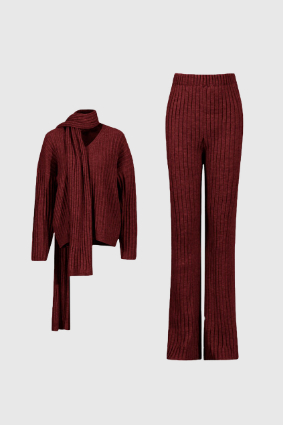 Alessia Shawl Lace Up Knit Pants Set In Red - Celestia Couture