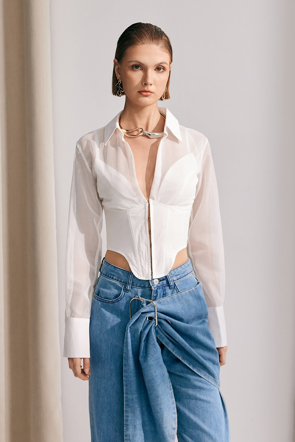 Alicia Mesh See Through Top In White - Celestia Couture