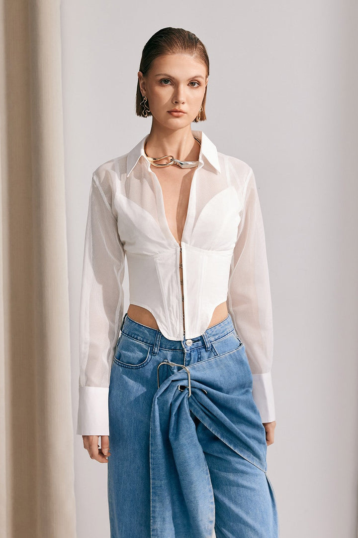 Alicia Mesh See Through Top In White - Celestia Couture