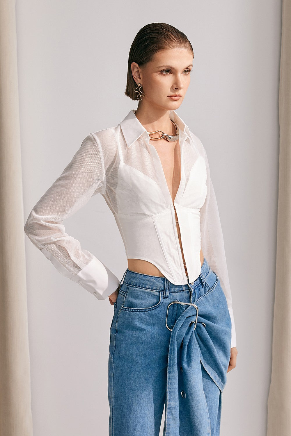 Alicia Mesh See Through Top In White - Celestia Couture