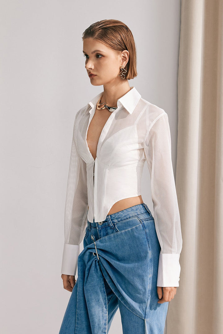 Alicia Mesh See Through Top In White - Celestia Couture