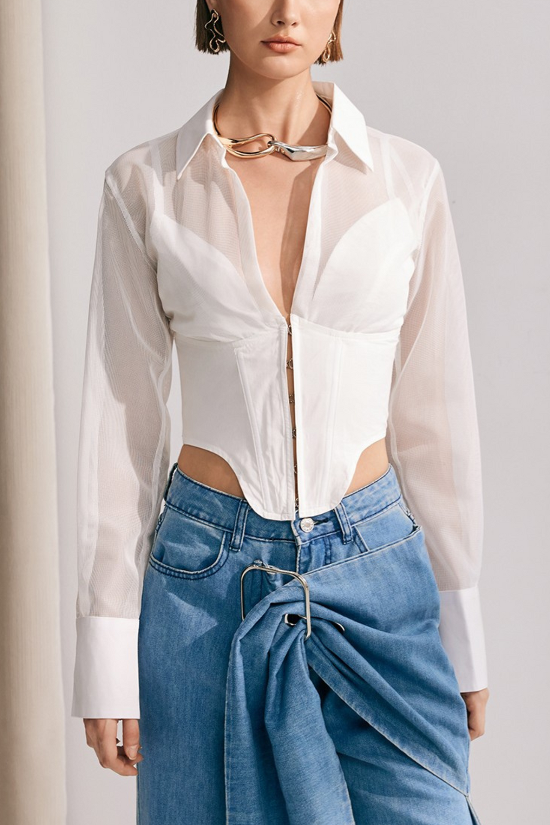 Alicia Mesh See Through Top In White - Celestia Couture