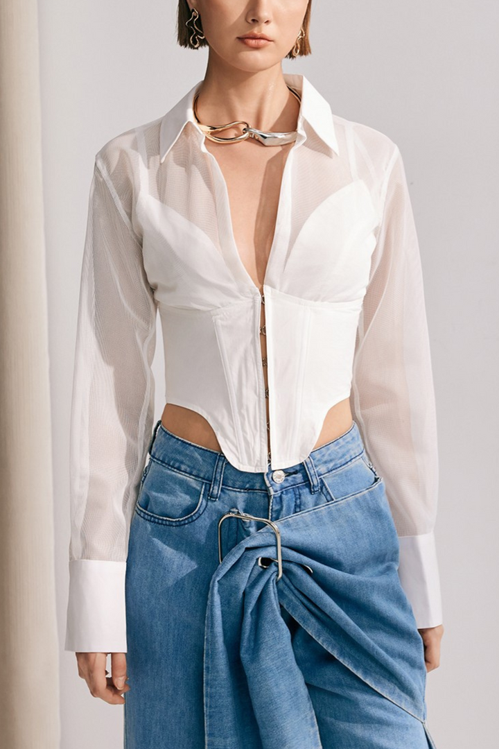 Alicia Mesh See Through Top In White - Celestia Couture