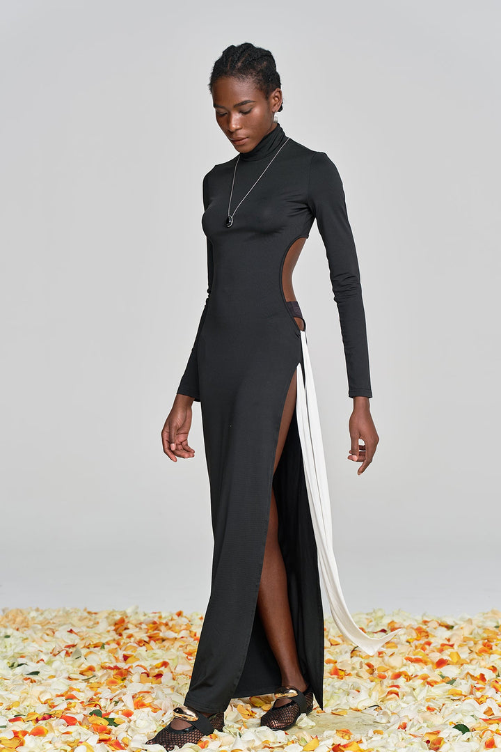 Alinka Cutout Lace Up High Split Maxi Dress - Celestia Couture