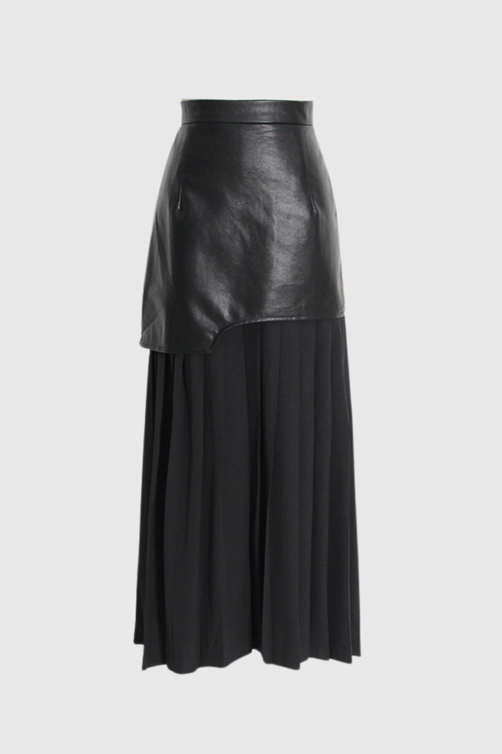 Alitzel Leather Mesh Midi Skirt In Black - Celestia Couture