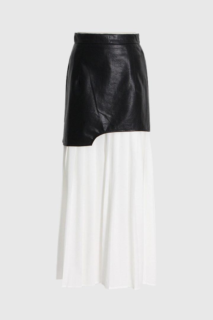 Alitzel Leather Mesh Midi Skirt In White - Celestia Couture