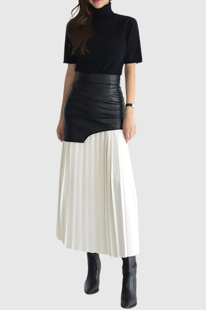 Alitzel Leather Mesh Midi Skirt In White - Celestia Couture