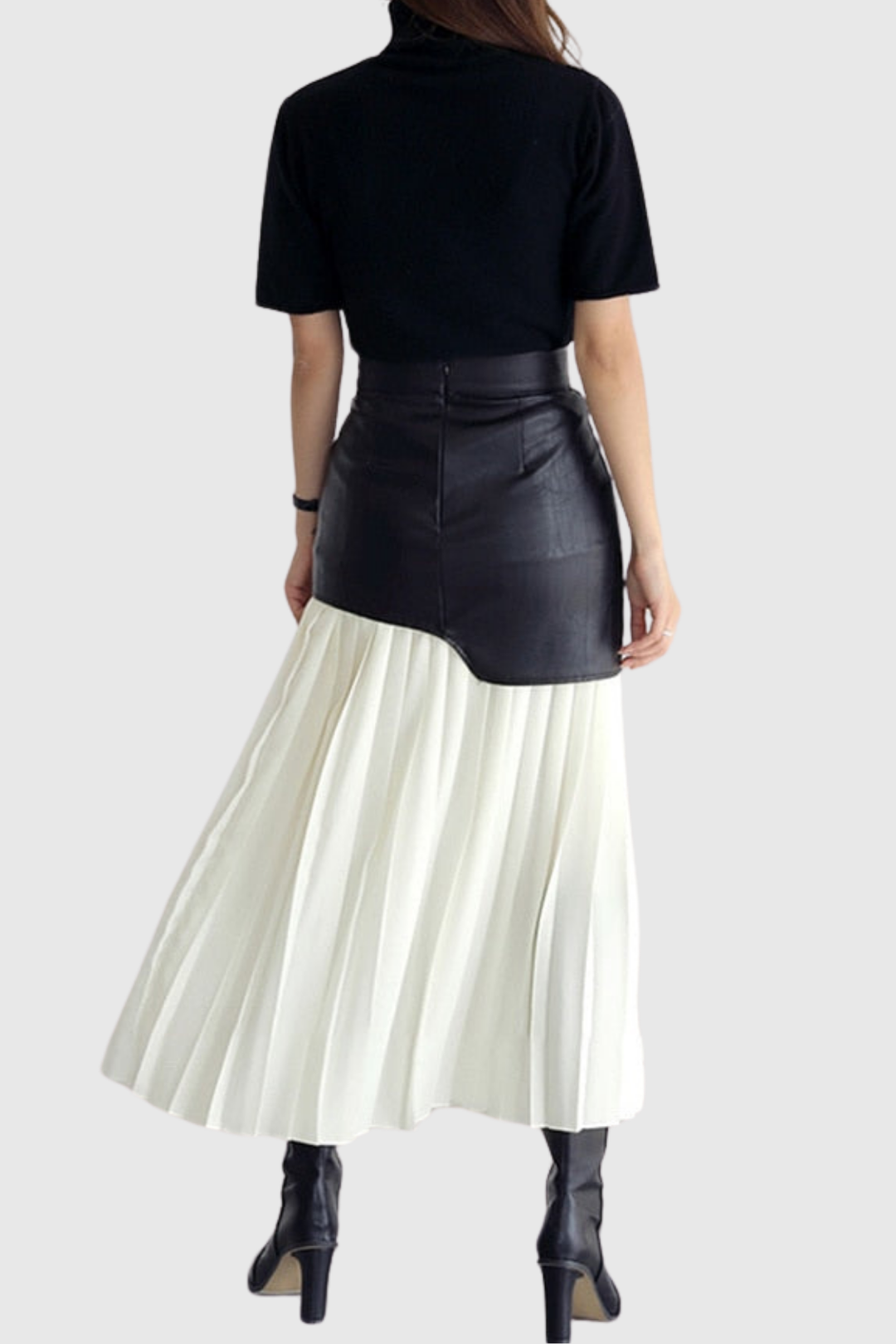 Alitzel Leather Mesh Midi Skirt In White - Celestia Couture