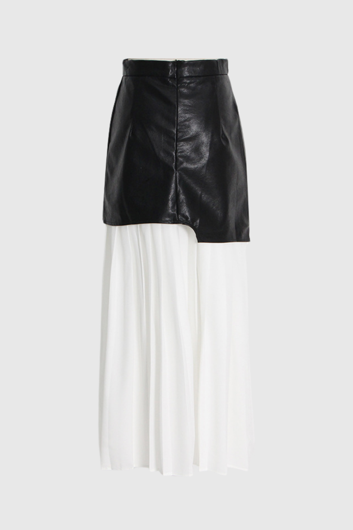 Alitzel Leather Mesh Midi Skirt In White - Celestia Couture