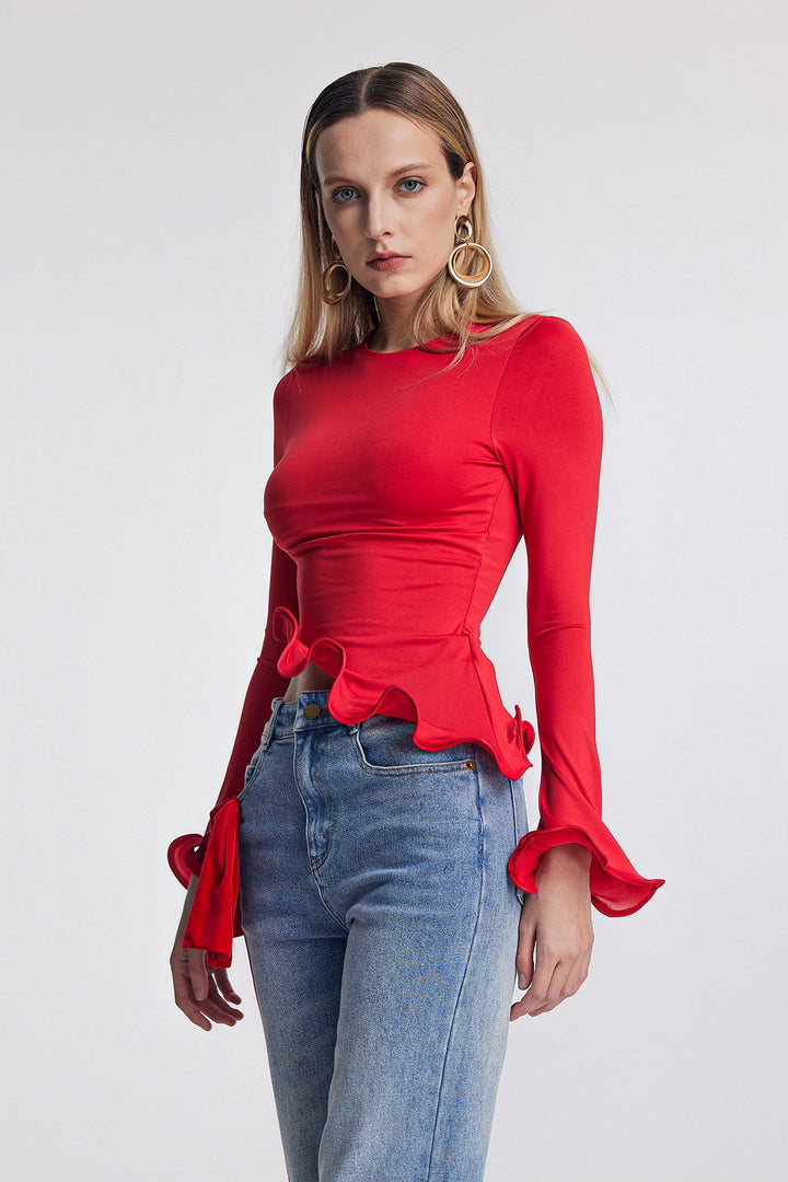 Alize Ruffle Bodycon Asymmetric Top - Celestia Couture