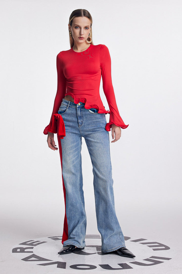 Alize Ruffle Bodycon Asymmetric Top - Celestia Couture