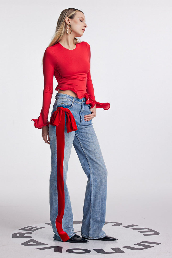 Alize Ruffle Bodycon Asymmetric Top - Celestia Couture