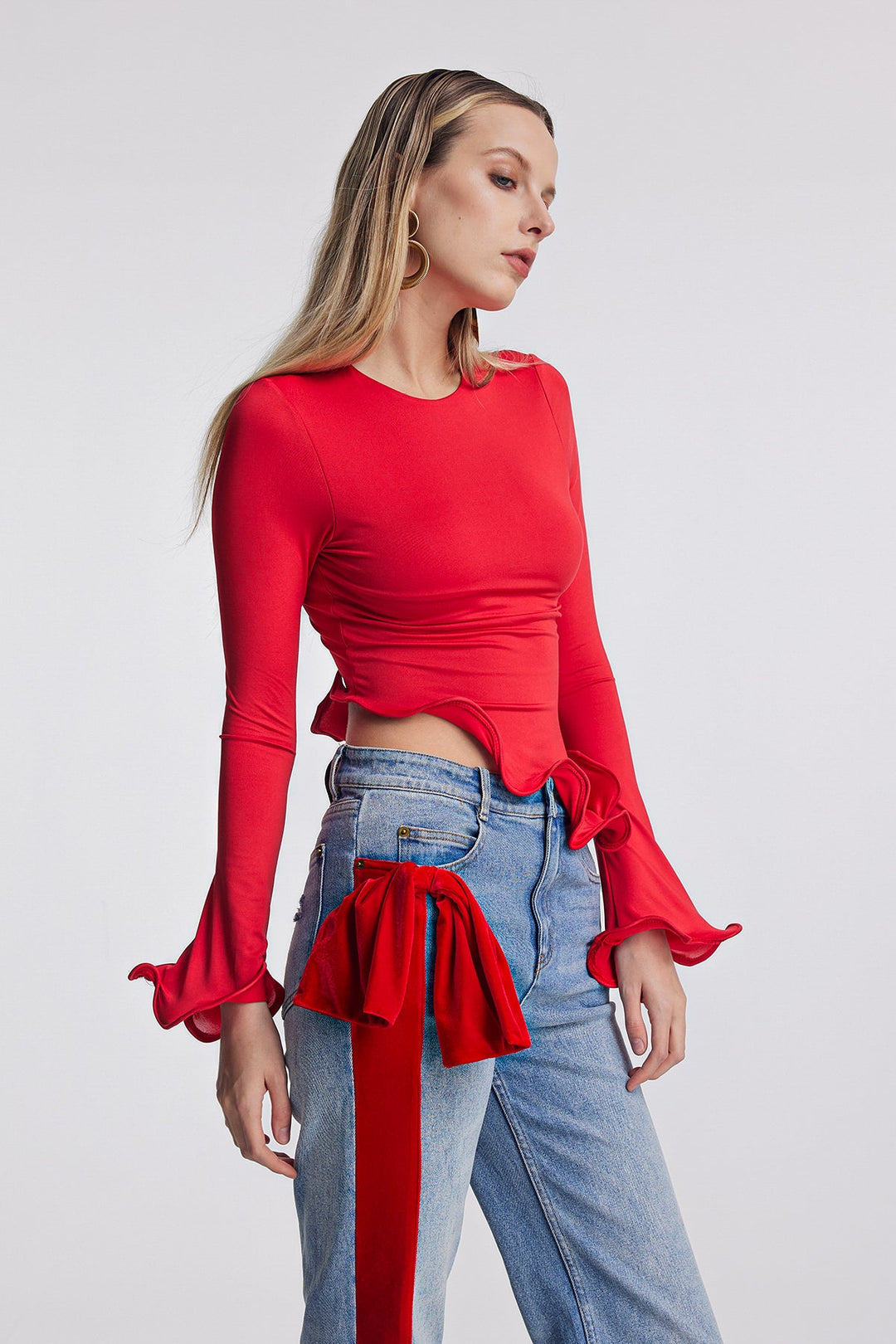Alize Ruffle Bodycon Asymmetric Top - Celestia Couture