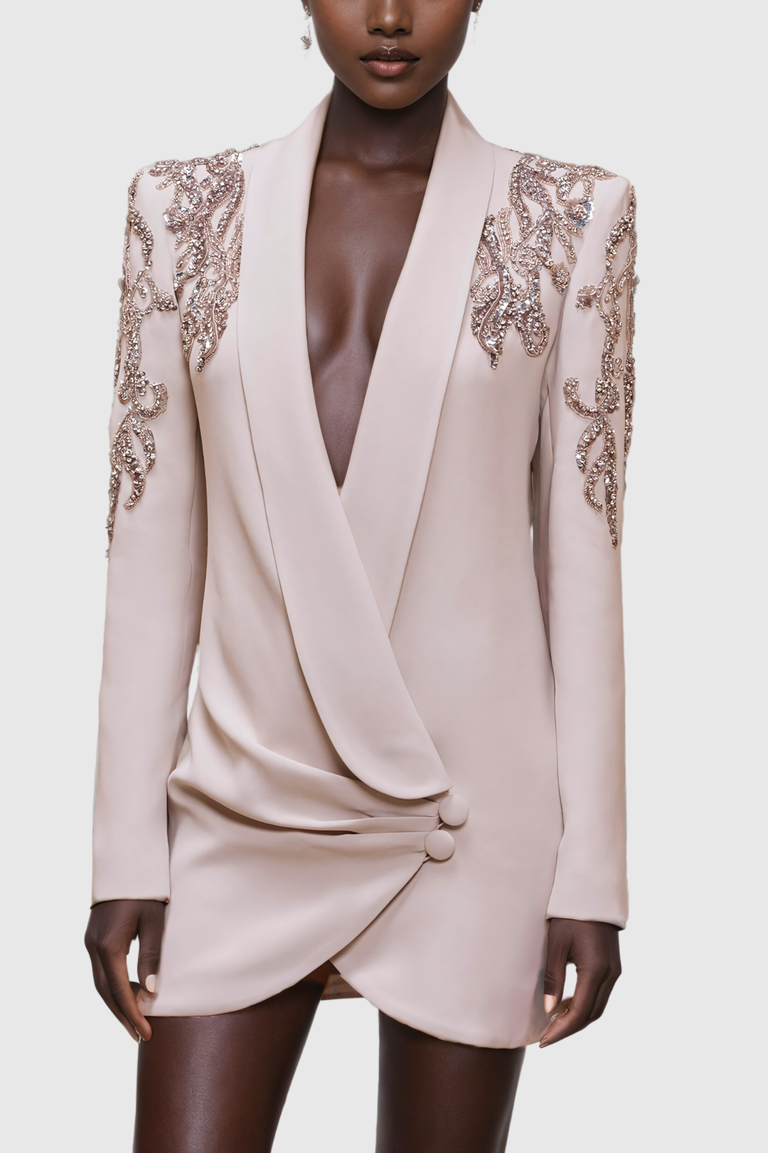 Alliance Rhinestone Ruch Plunge Blazer Mini Dress - Celestia Couture
