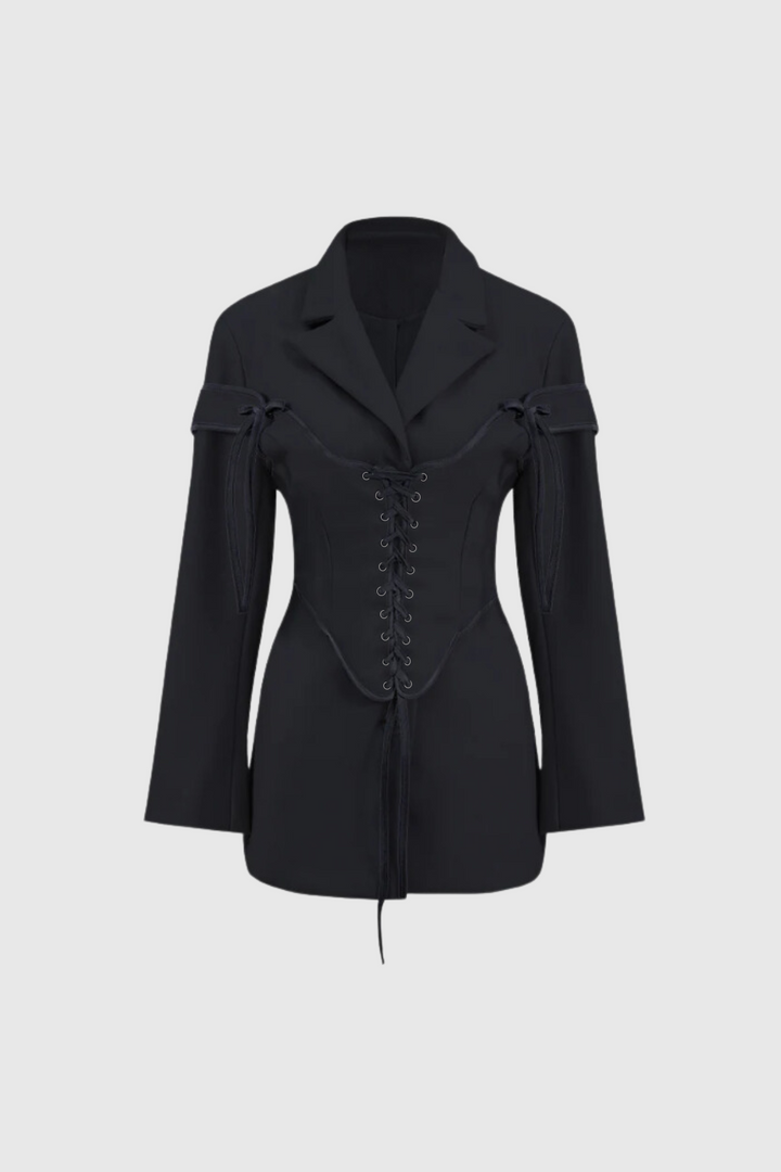Alonsa Corset Lace Up Blazer In Black - Celestia Couture