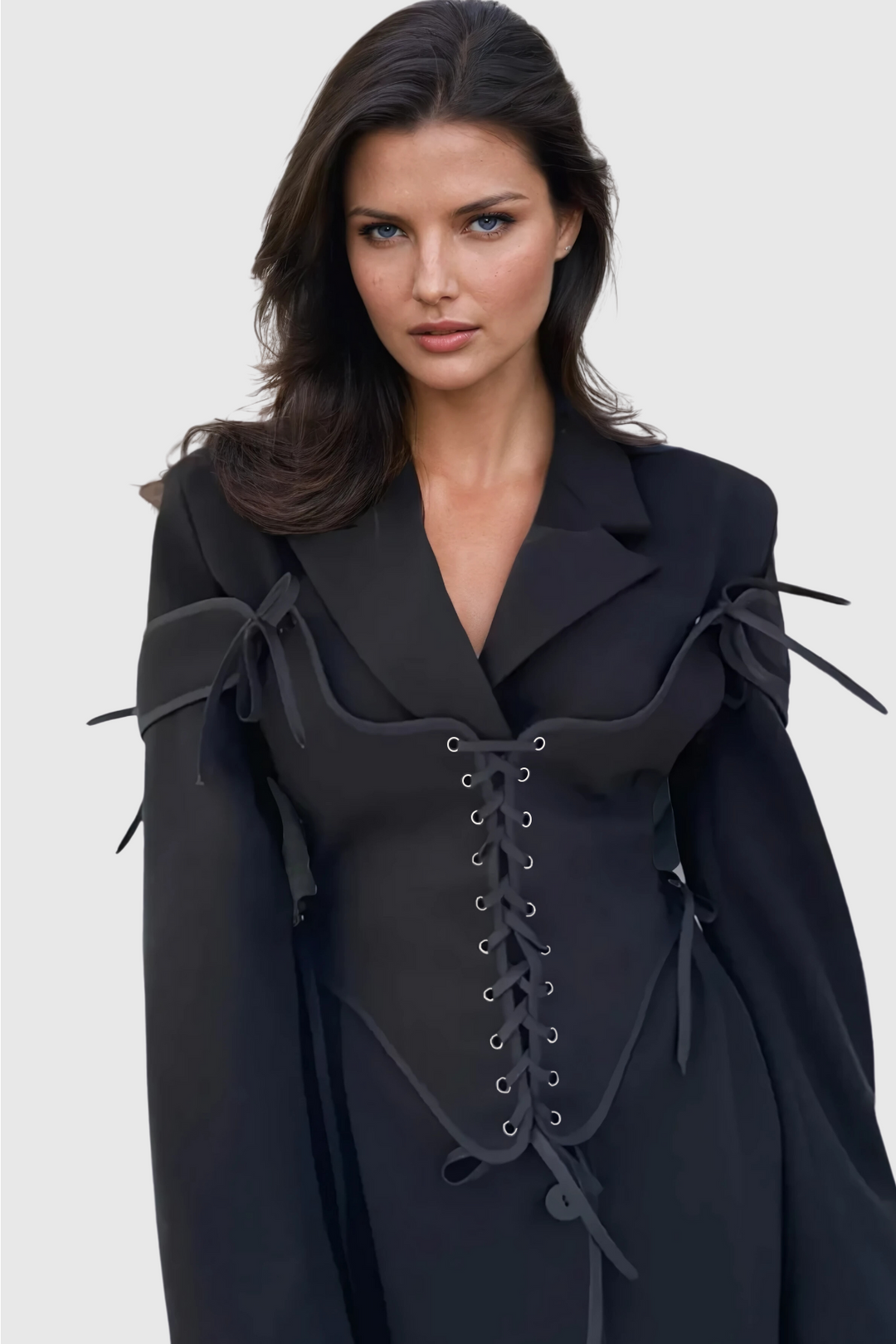 Alonsa Corset Lace Up Blazer In Black - Celestia Couture