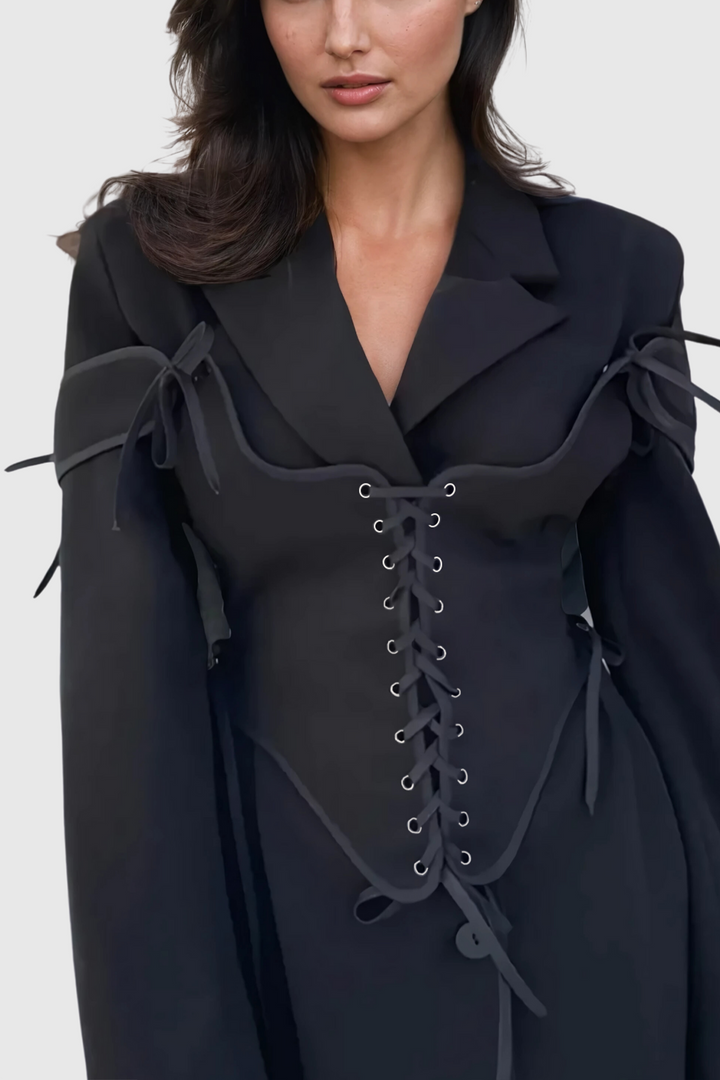 Alonsa Corset Lace Up Blazer In Black - Celestia Couture