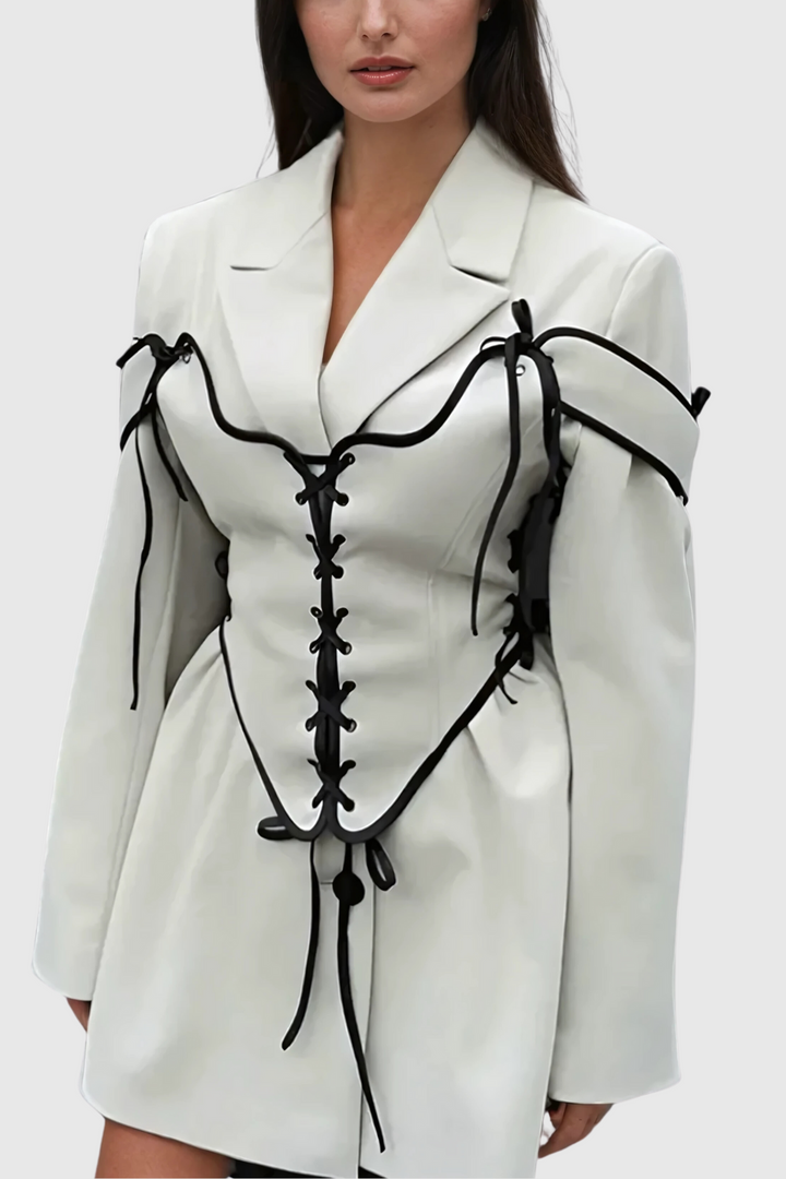Alonsa Corset Lace Up Blazer In White - Celestia Couture
