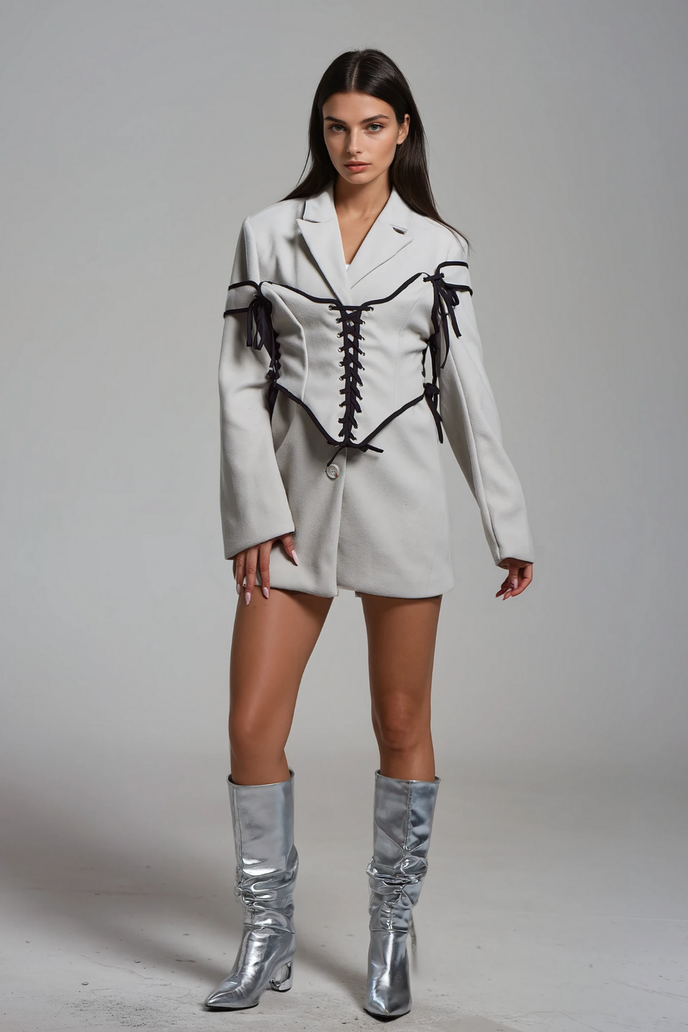 Alonsa Corset Lace Up Blazer In White - Celestia Couture
