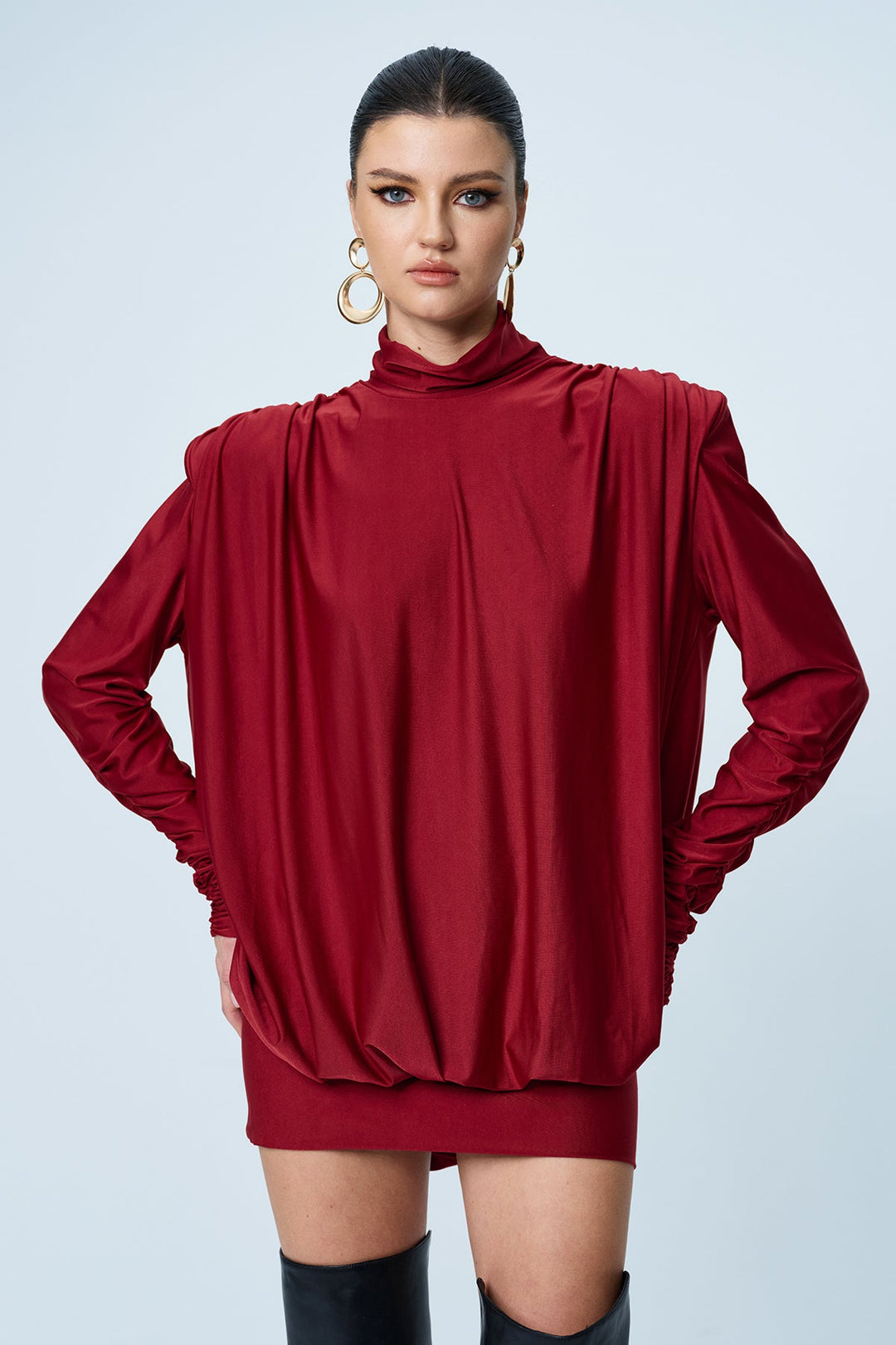 Alphonsus Backless Ruch Mini Dress In Red - Celestia Couture
