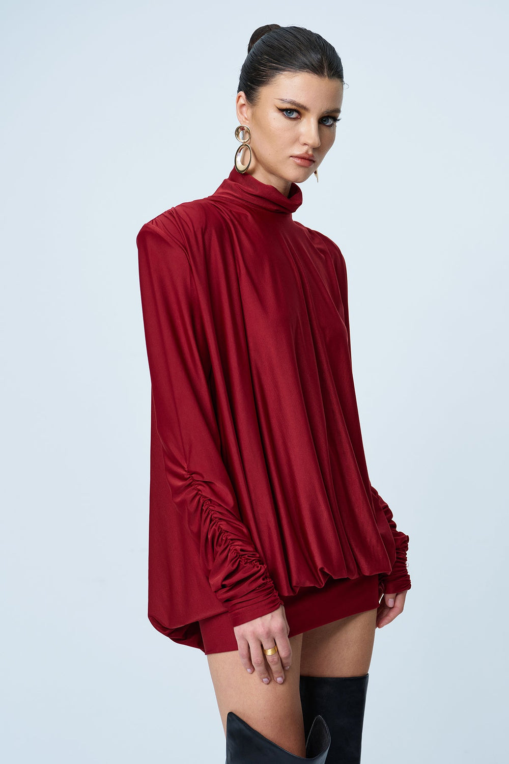 Alphonsus Backless Ruch Mini Dress In Red - Celestia Couture