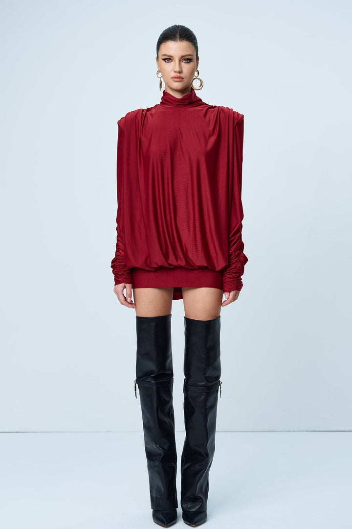Alphonsus Backless Ruch Mini Dress In Red - Celestia Couture