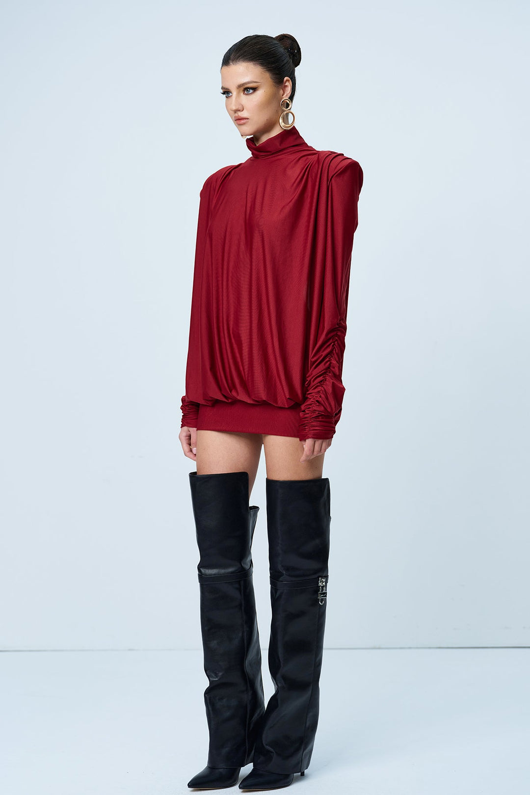 Alphonsus Backless Ruch Mini Dress In Red - Celestia Couture