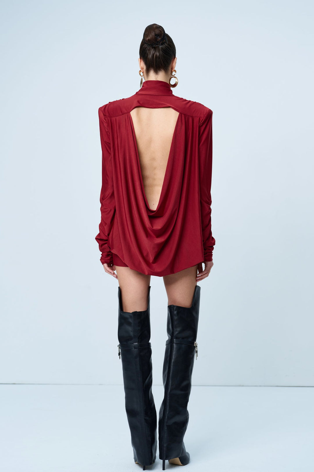 Alphonsus Backless Ruch Mini Dress In Red - Celestia Couture