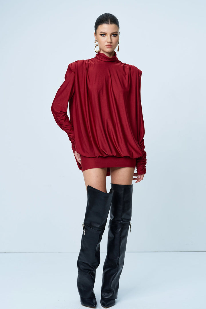Alphonsus Backless Ruch Mini Dress In Red - Celestia Couture