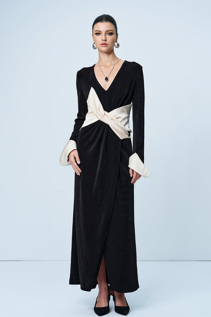 Alsatia Bow Plunge Split Maxi Dress - Celestia Couture