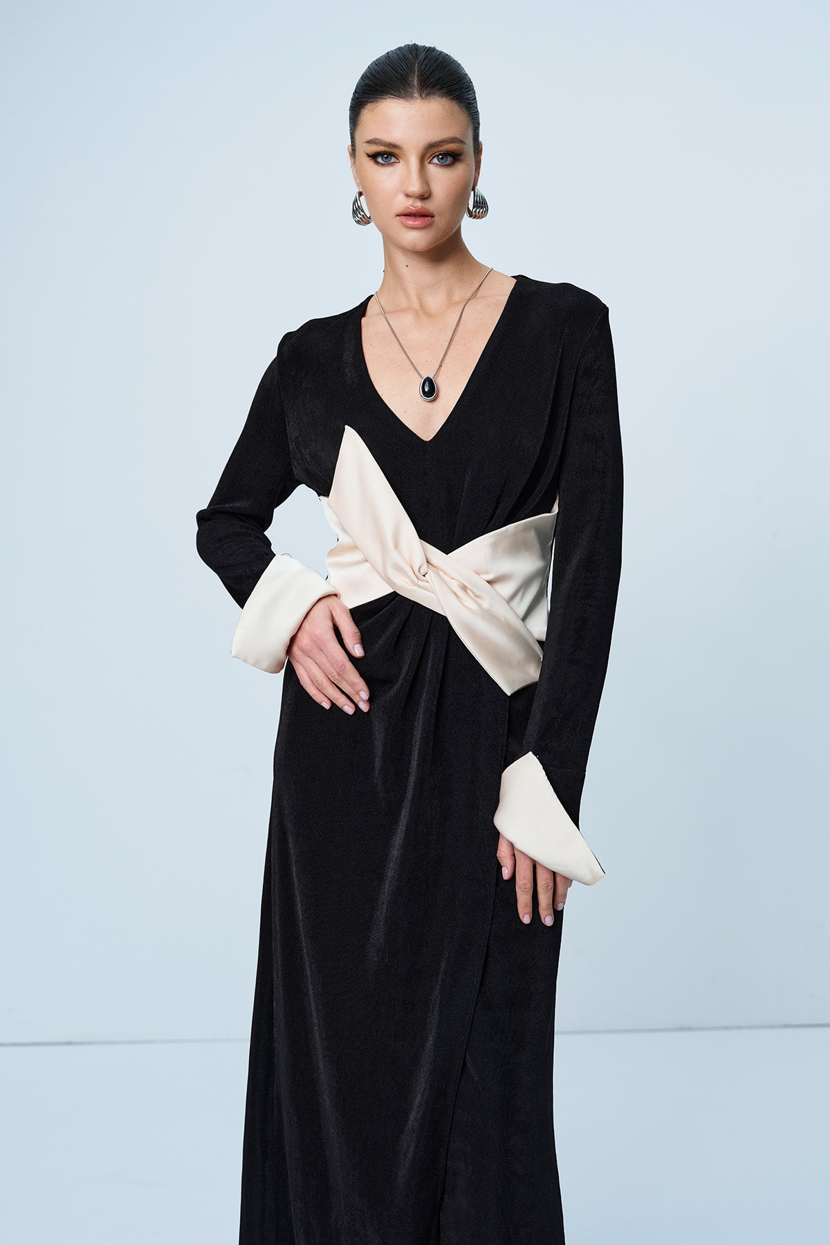 Alsatia Bow Plunge Split Maxi Dress