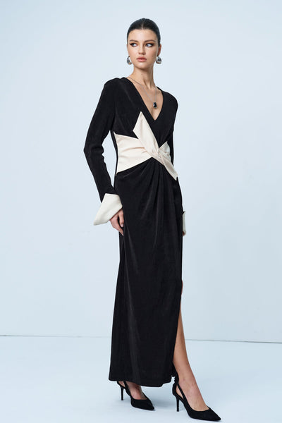 Alsatia Bow Plunge Split Maxi Dress